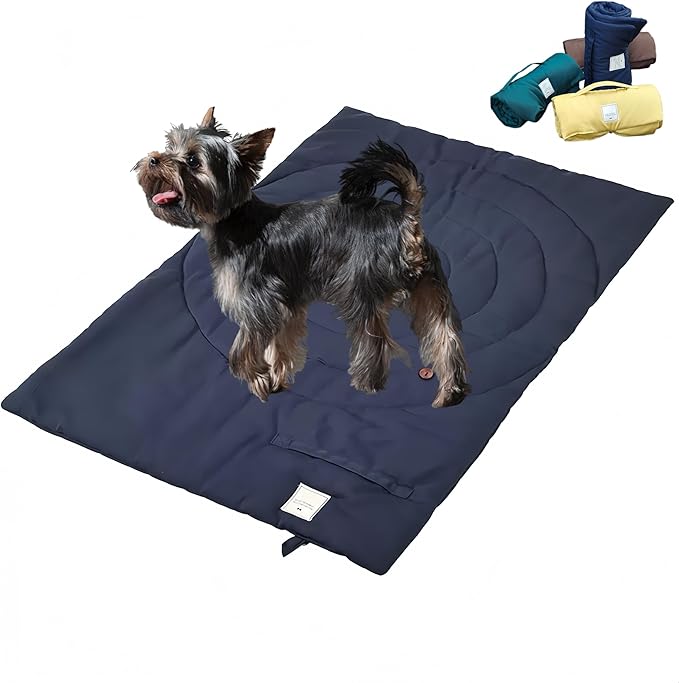 Travel Dog Bed | Camping Dog Bed | 37.4"x25.6" Waterproof Outdoor Dog Mat | Portable Place Mat for Dogs with Handle | Machine Washable | Easy Clean for Outdoor Adventures (Blue)