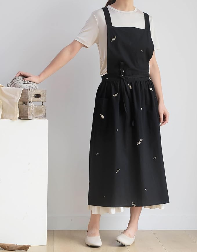 Japanese apron Women-Cross Back Apron for Women with Pockets, Pinafore Aprons, Womens Cotton Linen Apron