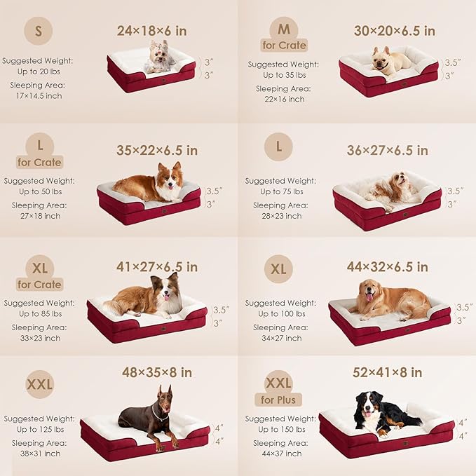 EHEYCIGA Orthopedic Dog Beds for Extra Large Dogs, Waterproof Memory Foam XXL Dog Bed with Sides, Non-Slip Bottom and Egg-Crate Foam Big Pet Couch Bed with Washable Removable Cover,Red