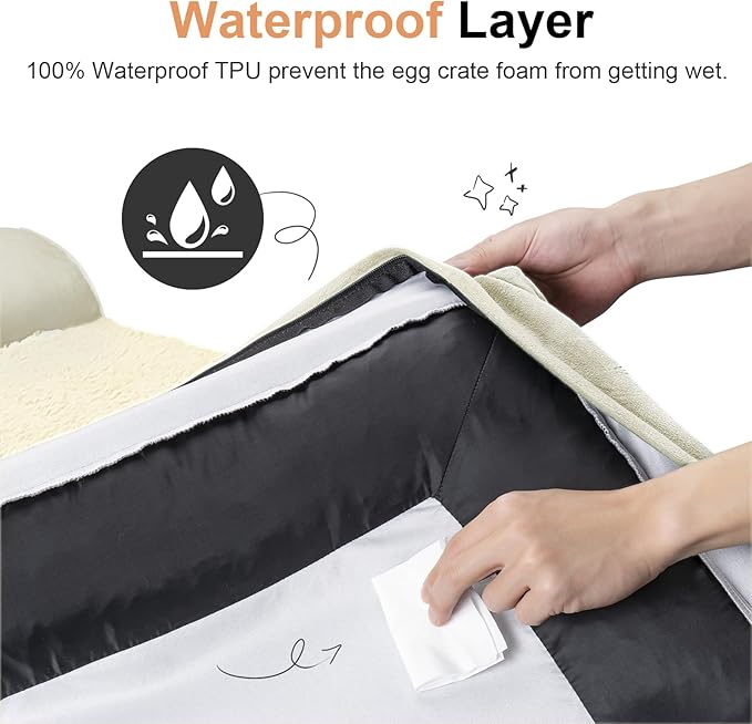 Large Dog Bed Orthopedic Washable: Beds Bolster XL Bed Big XLarge Dogs Egg Crate Foam Couch Sofa Waterproof with Removable Cover - Beige