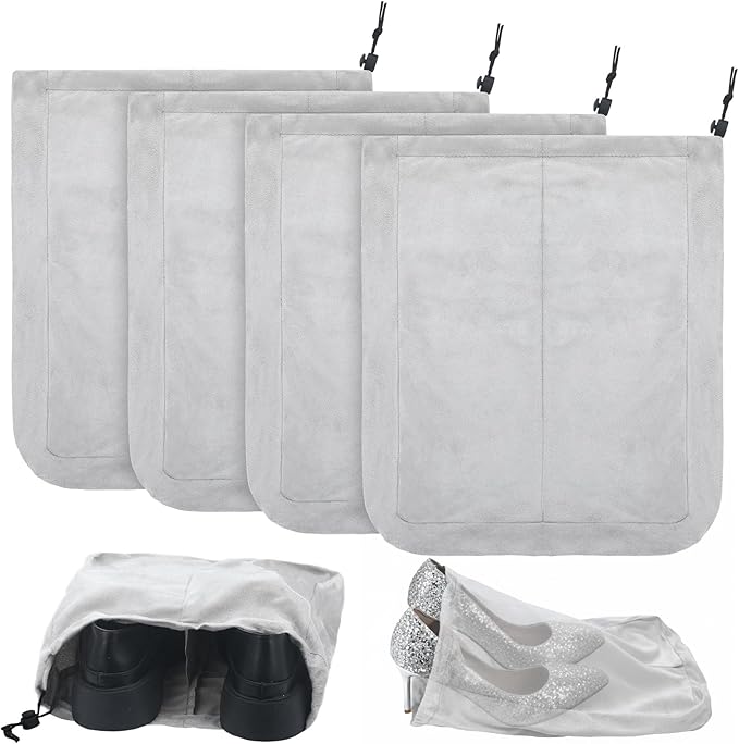 Bulyoou 4 Pcs Travel Shoe Bags Spandex Shoes Pouch with Interior Divider and Drawstring for Women Men Luggage Packing(Grey)
