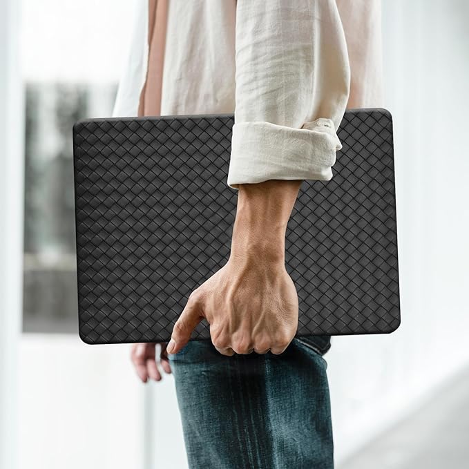 BYCeKe Woven Case Compatible with MacBook Air 13.6 inch M4 2025-2022 A3240 M3 A3113 M2 A2681, Woven Fabric Textured Leather Plastic Hard Shell&Keyboard Cover for Mac Air13 M4 Weave Laptop,Boho Black
