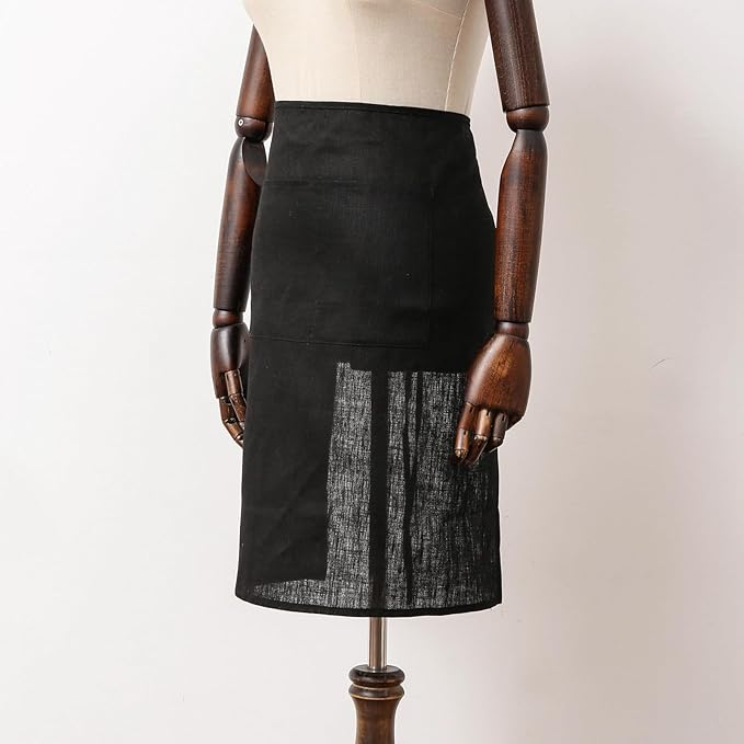 100% Linen Bistro Half Apron, Waist Apron With 2 Pockets For Women Men Waitress Server Cooking Kitchen Restaurant