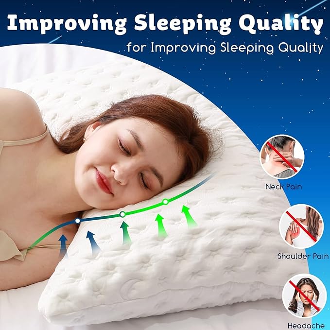 KUCEY Cooling Side Sleeper Pillow for Neck and Shoulder Pain, Luxury Shredded Memory Foam Curved Bed Pillows for Sleeping Set of 1- Adjustable King Size- Washable Cover Crescent White