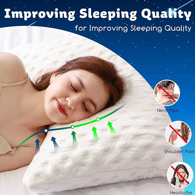 KUCEY Cooling Side Sleeper Pillow for Neck and Shoulder Pain, Luxury Shredded Memory Foam Curved Bed Pillows for Sleeping Set of 2- Adjustable King Size- Washable Cover Crescent White