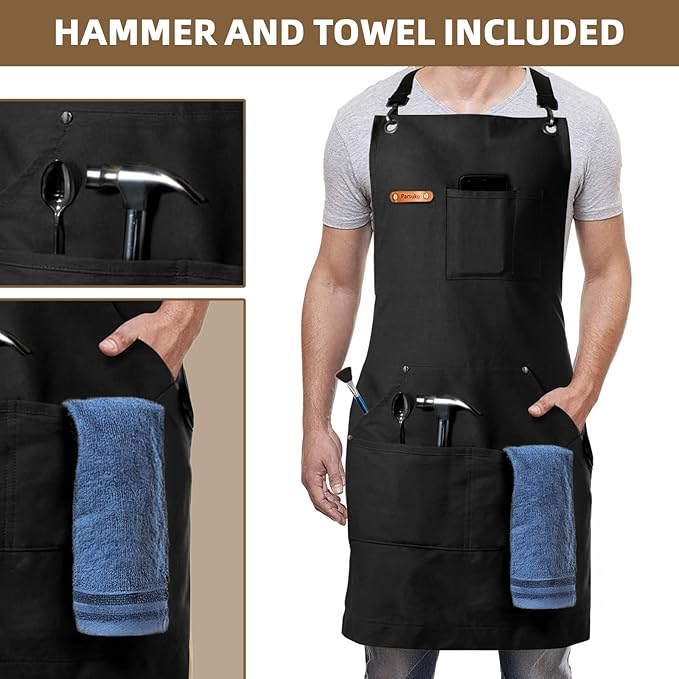 Professional Chef Apron for Mens, 100% Cotton Canvas, Kitchen Cooking BBQ Grilling Apron, Durable