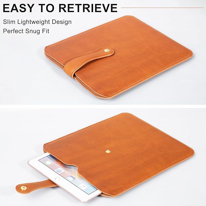 Thryxop Genuine Leather Tablet Sleeve for iPad Pro 11‘’/Air 10.9‘’/Magic Keyboard & Galaxy Tab S9/S9 FE | Slim Protective Case with Microfiber Lining (Fits Devices up to 11") - Orange