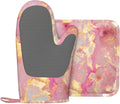 Pink Marble Pattern Oven Mitts and Pot Holders Sets, Home Silicone Heat Resistant BBQ Gloves for Kitchen Baking Cooking Grilling Microwave