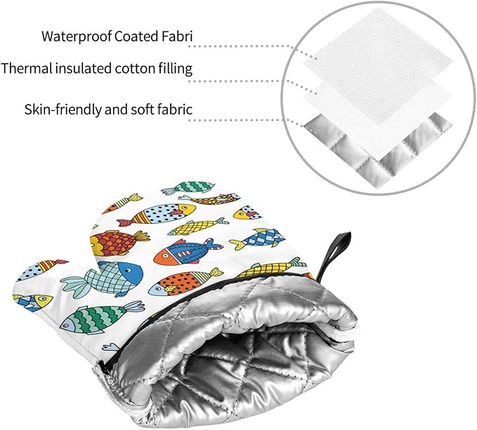 Colorful Fish Oven Mitts and Pot Holders Set of 4, Oven Mittens and Potholders Heat Resistant Gloves for Kitchen Cooking Baking Grilling BBQ