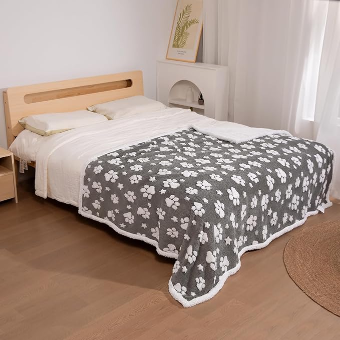 Yaning Waterproof Blanket for Dog Cat or Adult, Cute 3D Textured Paw Dog Blanket for Bed Couch Sofa, Soft Liquid Pee Proof Pet Furniture Protector, 60"x80", Grey