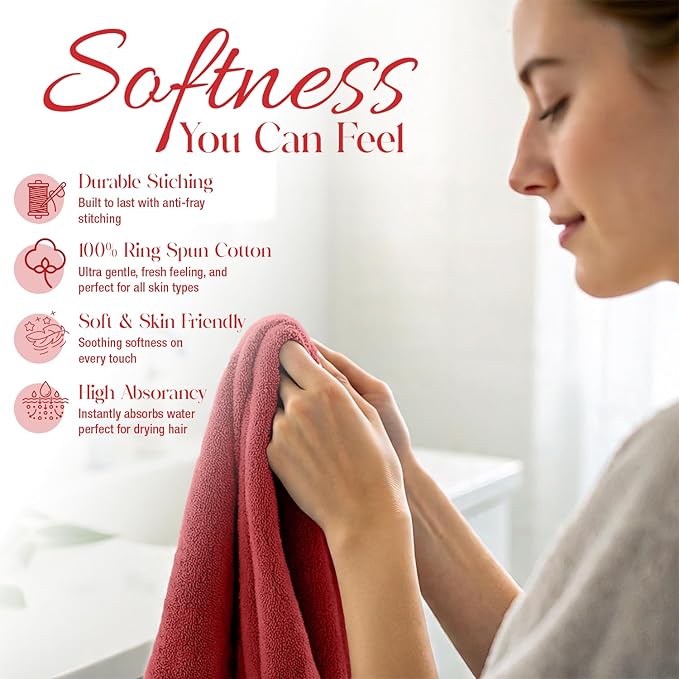 RIVERSIDE 12 Pack Washcloths - 12x12 Inches, 500 GSM, 100% Ring-Spun Cotton - Soft, Absorbent & Durable Face and Body Towels - for Bathroom, Spa, Gym, Makeup Removal & Everyday Use - Red