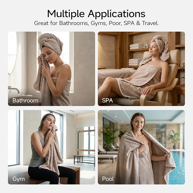 REDKISS 2 Pack Microfiber Extra Large Bath Sheets, 35 x 70 Inches, 670G, Soft and Absorbent, Quick Dry Oversized Bath Towels, Perfect for Bathroom, Plush Shower Towels for Spa, Gym & Hotel, Beige