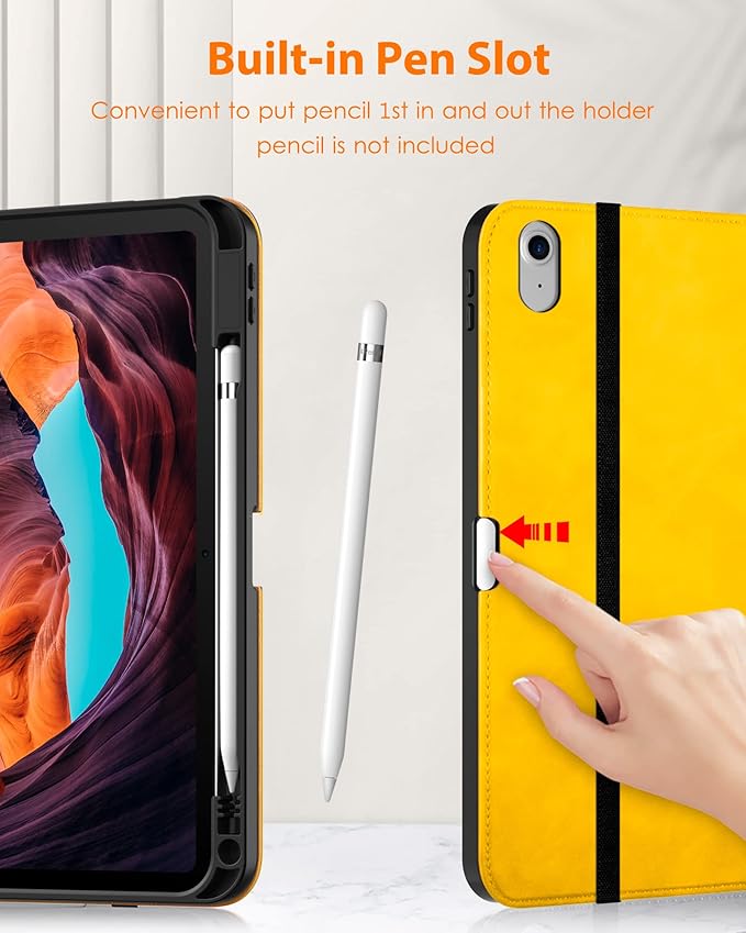 DTTO for iPad (A16) 11th Generation Case 11 Inch 2025, iPad 10th Generation Case 10.9 Inch 2022, Premium Leather Business Folio Stand Cover with Pencil Holder - Auto Wake/Sleep, Yellow