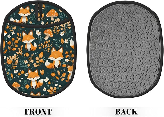 Pot Holders 2 Pack Silicone, Cotton Lining, Heat Resistant to 500°F (260°C), Non-Slip Grip, 7.5"x9.4" Oval Kitchen Hot Pads for Oven, Cooking (Fox, Potholders)
