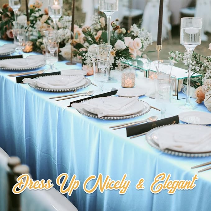 BRILLMAX 6 Pack Light Blue Tablecloths for 8 Foot Rectangle Tables 90 x 156 Inch - 8ft Rectangular Bulk Linen Polyester Fabric Washable Cloth Cover for Wedding Reception Banquet Birthday Party