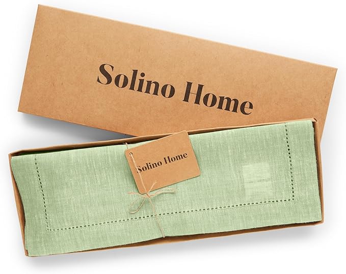 Solino Home Linen Placemats Set of 4 - Milan Hemstitch Pistachio Placemats 14 x 19 Inch - 100% Pure Linen Table Mats for Spring, Easter, St Patricks Day