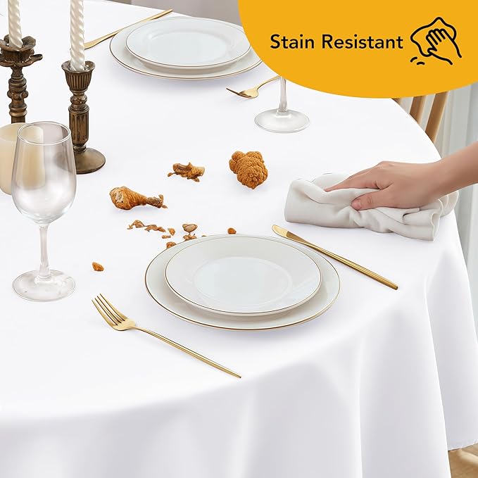 10-Pack White Round Tablecloths, 108 Inches, Stain-Resistant Polyester for 4-5 Ft Round Tables - Washable Table Covers for Weddings, Banquets, Birthday Parties, Events