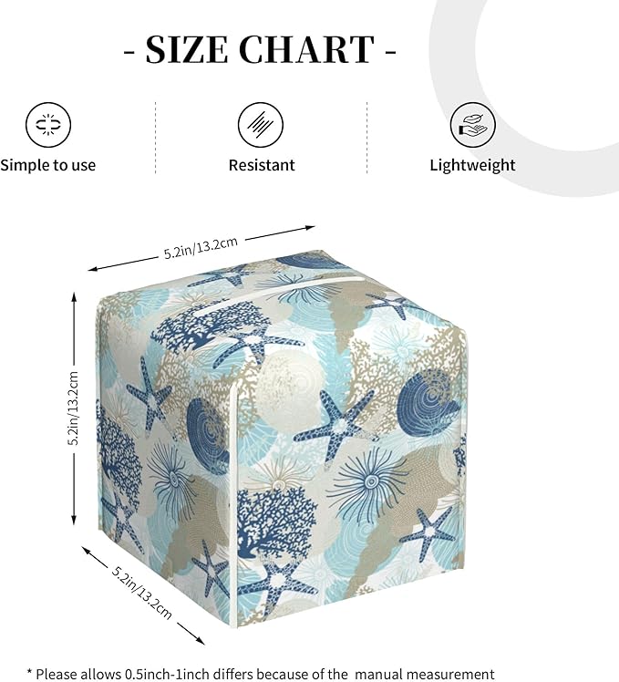POIUBLE Tissue Box Holder Corals and Seashells Tissue Box Cover Square Leather Tissue Holder Organizer Portable Decorative Facial Paper Case for Home Office Bathroom Vanity Countertop