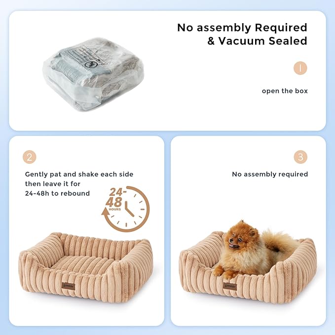 ZOMISIA Dog Bed Medium Size Dog - Large Rectangle Orthopedic Pet Bed with Fluffy Washable Cover and Anti-Slip Bottom, 30x24x9inches, Cream