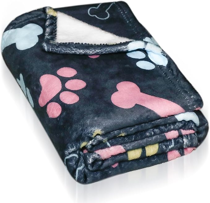 Gowyeg Dog Blankets for Large Dogs, 60"x50" Blanket Washable, Fuzzy Soft Pet Mat Throw Cover for Kennel Crate Bed, Cute Paw Pattern, Cat Blanket, Gifts Medium Small Pet Essentials, Navy Blue