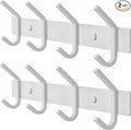 SAYONEYES White Coat Rack Wall Mount – 12 Inch Stainless Steel Hook Rail with 4 Heavy Duty Double Coat Hooks – Wall Mounted Coat Hanger for Entryway, Bathroom, Bedroom, Towel, Hat Organizer - 2 Pack