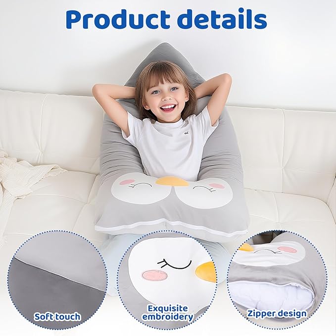 MLdian 47x23 inch U Shaped Long Plush Body Pillows for Kids, Stuffed Animal Penguin Soft Large Pillow for Sleeping, Big Cute Plushies, Washable Cover, Gift for Boys and Girls