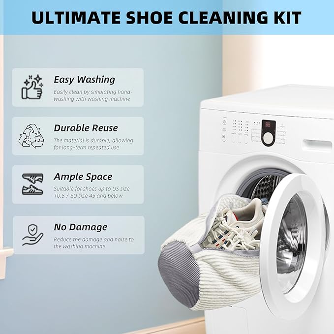 FurrPhunny 2Pcs Shoe Washing Machine Bag, Quick & Easy Cleaning, Laundry Shoe Bag for Washer and Dryer, Cleaning Bag for Sneaker & Most Shoe Types and Sizes (White)