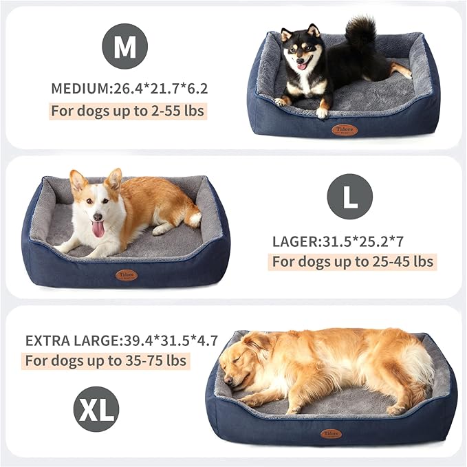 Tidore Orthopedic Dog Bed Medium Size Dog, Durable Egg Crate Foam Sofa Dog Bed wit Washable Removable Cover, Waterproof Lining, Pet Beds for Medium Dogs, Navy