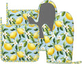 Oven Mitts Pot Holders Set Lemon Watercolor Flower Silicone Kitchen Gloves Potholders Heat Resistant for Chef Baking Cooking Grilling BBQ 4 Pack Mitt
