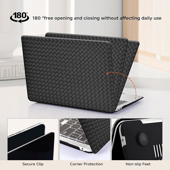 BYCeKe Woven Case Compatible with MacBook Air 13.6 inch M4 2025-2022 A3240 M3 A3113 M2 A2681, Woven Fabric Textured Leather Plastic Hard Shell&Keyboard Cover for Mac Air13 M4 Weave Laptop,Boho Black