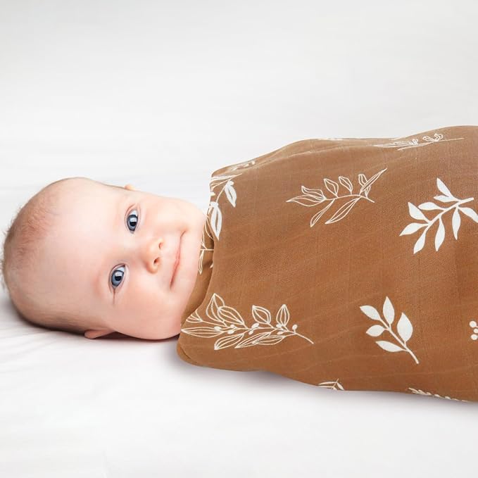LifeTree Baby Swaddle Blankets, Boys Girls Muslin Swaddling Wrap Receiving Blanket for Newborn, 70% Viscose from Bamboo and 30% Cotton, Large 47" x 47", Horse & Leaf