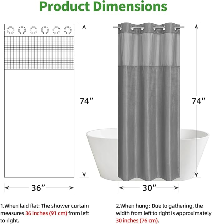 eachope Stall No Hook Shower Curtain with Snap-in Fabric Liner Set,Waffle Weave Shower Curtains for Bathroom,Hotel Luxury Decor Bathroom Curtain Set,Waterproof & Washable,Grey,36Wx74H