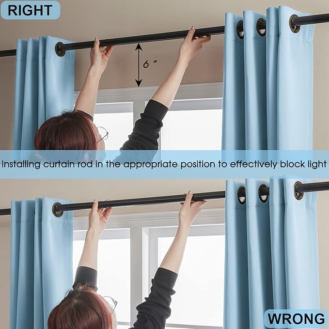 Rutterllow 100% Blackout Curtains, 84 Inches Long Heat and Full Light Blocking Drapes for Nursery, Thermal Insulated Window Treatment Drapes for Dining Room (2 Panels,Haze Blue,52x84inch)