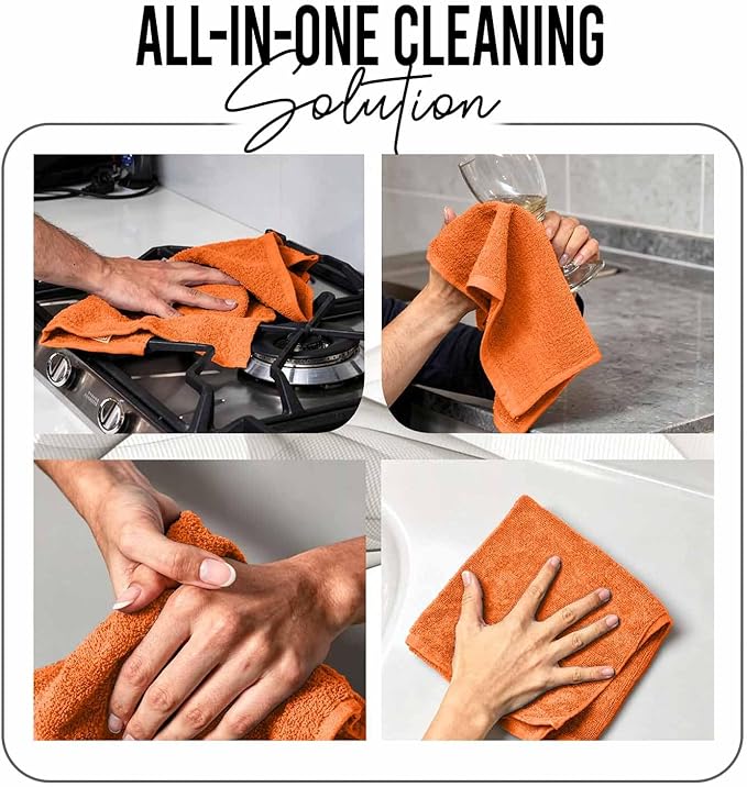 RIVERSIDE 24 Pack Washcloths Set - 100% Cotton [12x12 Inches] - 500 GSM, Soft, Quick-Dry & Highly Absorbent Face Towels - Perfect for Bathroom, Gym, Hotel, Spa & Travel - Orange