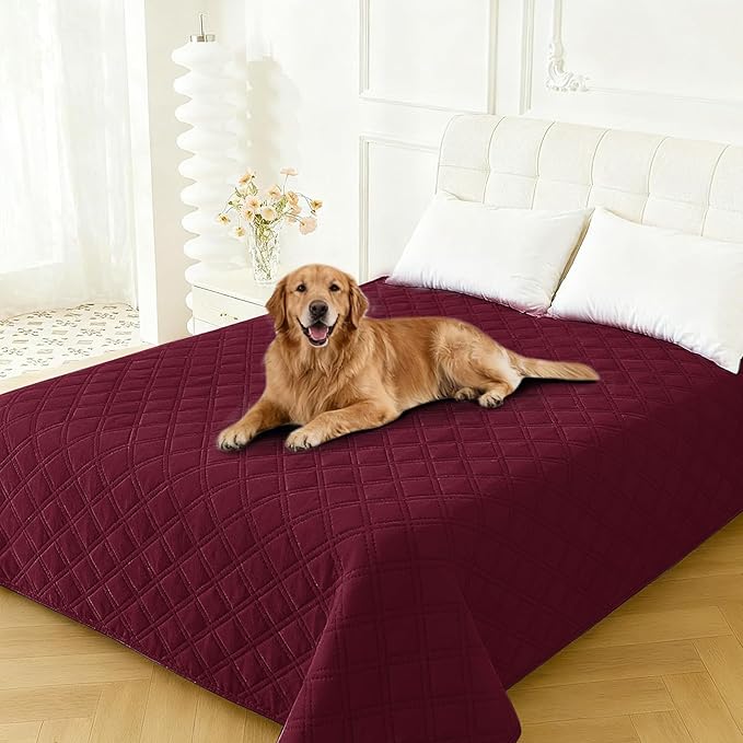 Waterproof Dog Blanket, Non-Slip Soft Pet Bed Cover, Couch Cover for Dogs Washable, Protects Sofa, Furniture, Crate, Car, Tear Resistant Leakproof Pet Blanket Christmas (30x70 Inch, Burgundy)
