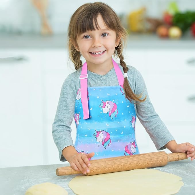 Sylfairy Aprons for Kids Girls Rainbow Unicorn Apron Children Kitchen Chef Aprons Smock (Pink, Medium,6-12Years)