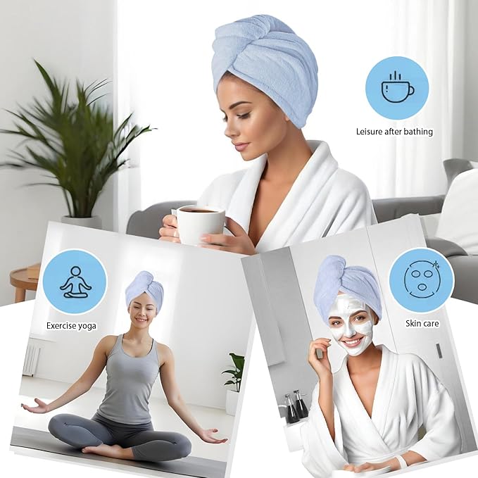 AGKXHDEC 2 Packs Microfiber Towel, Hair Turbans, Drying Hair Wrap for Women (Blue colore-2pcs)