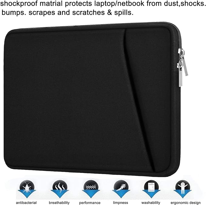 Laptop Sleeve, Durable Briefcase Shockproof Protective Case, Handbags Portable Laptop Bag for 15.6 inch HP Dell Asus Lenovo Notebook Computer with Front Pocket, Black