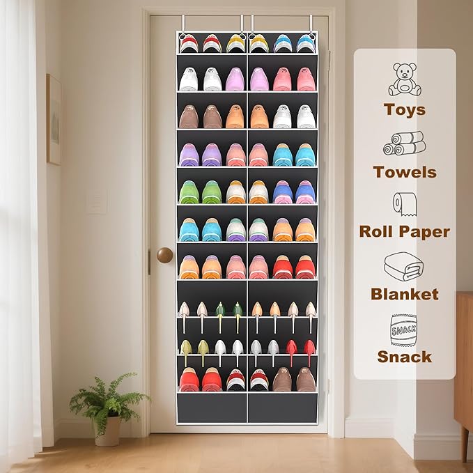 UVIAHOMI 30 Pairs Over the Door Shoe Organizer, Clear Pockets Hanging Shoe Storage for Closet, 10-Tier Door Shoes Rack Storage Fit All the Family's Sneakers, Boots, Heels, Dark Grey