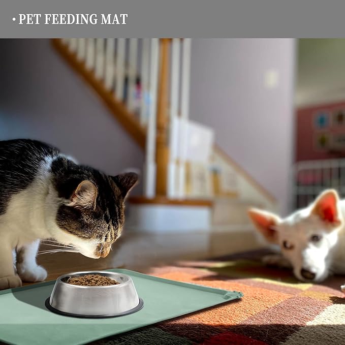 Reopet Waterproof Pet Feeding Mat with High Raised Edges, Heavier and Thicker Placemats for Cat Dog Water Bowl with BPA Free, Dogs Cats Food Mats for Messy Drinkers to Prevent Spill and Protect Floors