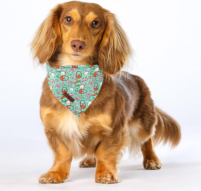 Lionet Paws Easter 2pcs Dog Bandanas, Pink Rabbit Dog Scarf Bib Premium Fabric,Cute Rabbit Claw Flower Bandanas for Small Medium Dogs Pets
