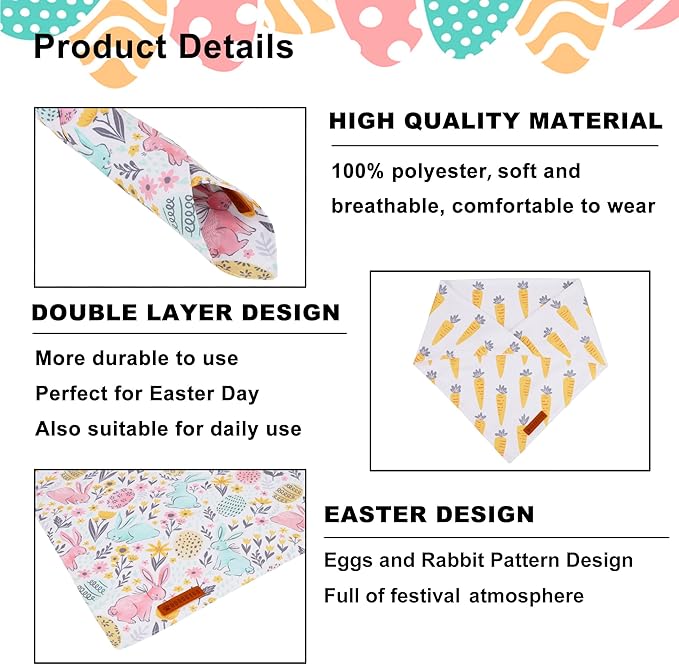 ADOGGYGO Easter Dog Bandana, Carrot Rabbit Pet Scarf, Premium Durable Fabric, Easter Bandanas for Extra Large Dogs Pets (X-Large)