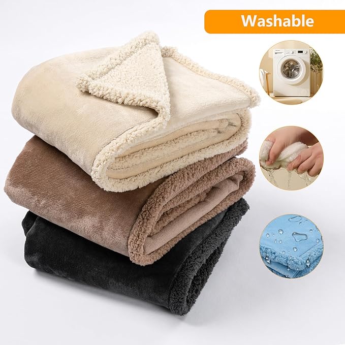 Maidewow Waterproof Pet Blanket for Dogs Jacquard Fleece Blankets for Bed Cover Reversible Blue Fluffy Puppy Blankets Leakproof Sofa Couch Washable Cover Cat Doggie Blanket for Warm-Lake Blue,L