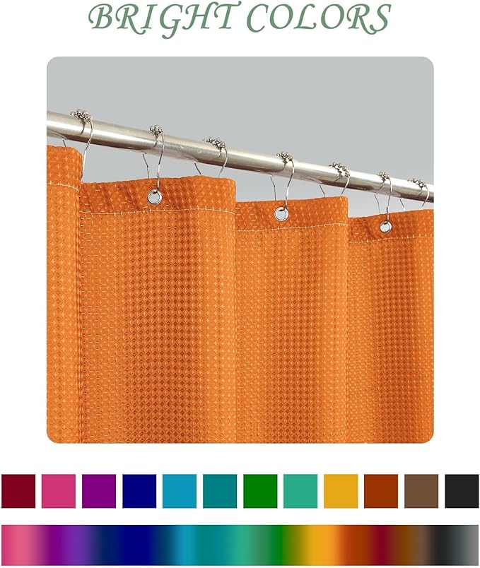 ggaimwf 60x72 Inch Solid Color Shower Curtain for Bathroom Waffle Bath Water Resistant Fabric Curtains Carrot Orange Modern Thick Shower Stall Curtain with Metal Hooks