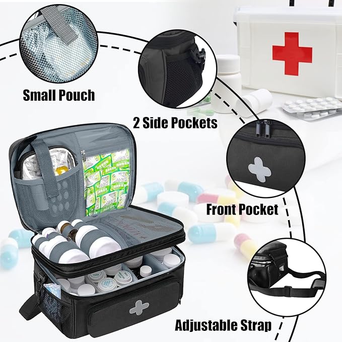 GDNasist Medicine Storage Bag, Medical Bag Pill Bottle Organizer for Emergency, Medicine Box Empty with Small Portable Pouch, First Aid Box for Travel and Home Storage