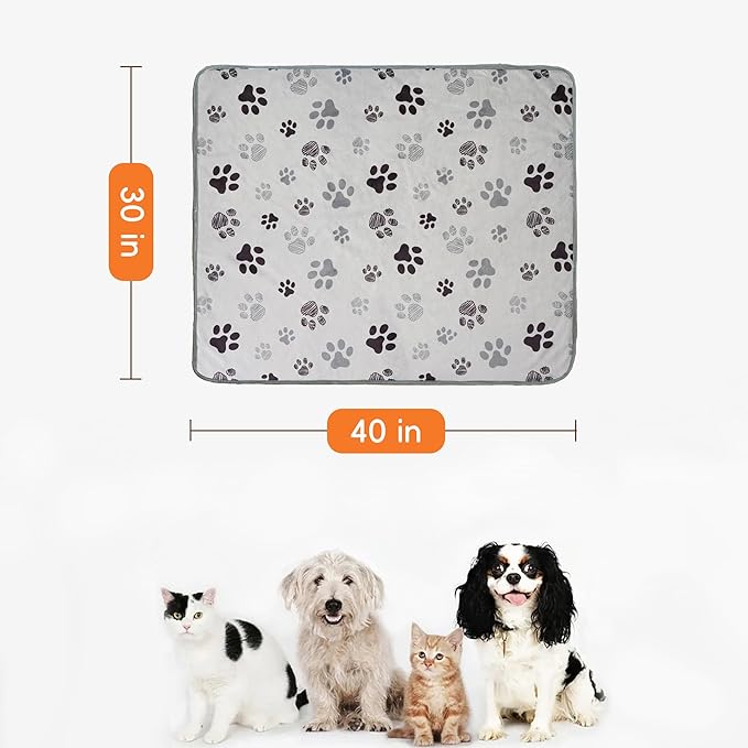 CAPT.SNOOZE Waterproof Dog Blankets, 30"x40" Cat Blanket for Indoor Cats, Soft Fluffy Sofa Car Bed Protector, Reversible Sherpa Fleece Puppy Blanket for Small Medium Dogs (Light Grey-Paws)