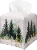 Winter Pine Tree Tissue Box Holder, Christmas Tree Leather Tissue Box Cover Square, Paper Facial Decorative Tissues Cover for Night Stands Bathroom Kitchen Office Home Decor-B17
