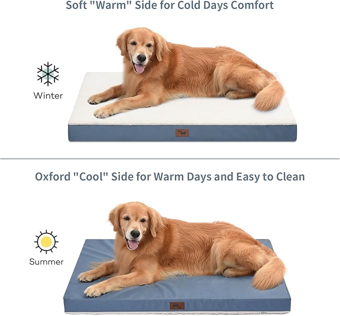 Tail Stories Orthopedic Dog Bed for Large Dogs - Pet Bed with Removable Washable Cover, Large Waterproof Dog Bed for with Egg Crate Foam, Blue White
