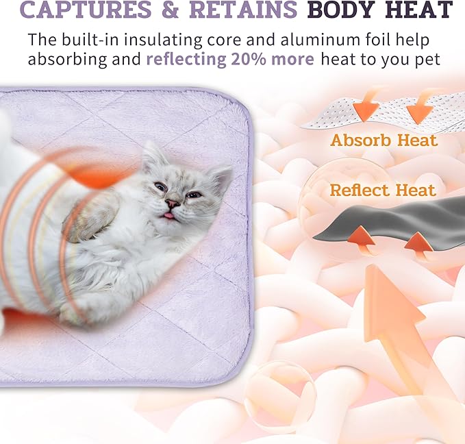 NWK Fluffy Self Warming Cat Mat, Cat Blanket, Thermal Dog Mat, Washable, Non-Slip Bottom for Sofa & Crate & Kennel & Car Seat (Purple, Large (35'' X 23'' X 0.4''))