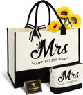 Vanqruo Mrs 2026 Bride Canvas Tote Bag with Makeup Bag, Wedding Gifts for Bridal Shower Bachelorette Party Engagement Honeymoon, Miss to Mrs, Bride to Be Gifts